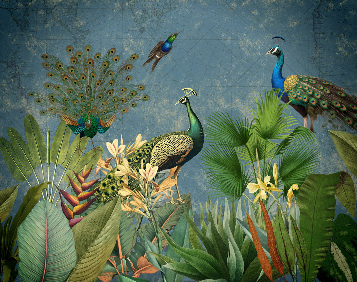 Vintage Peacock Paradise Wall Mural in your room