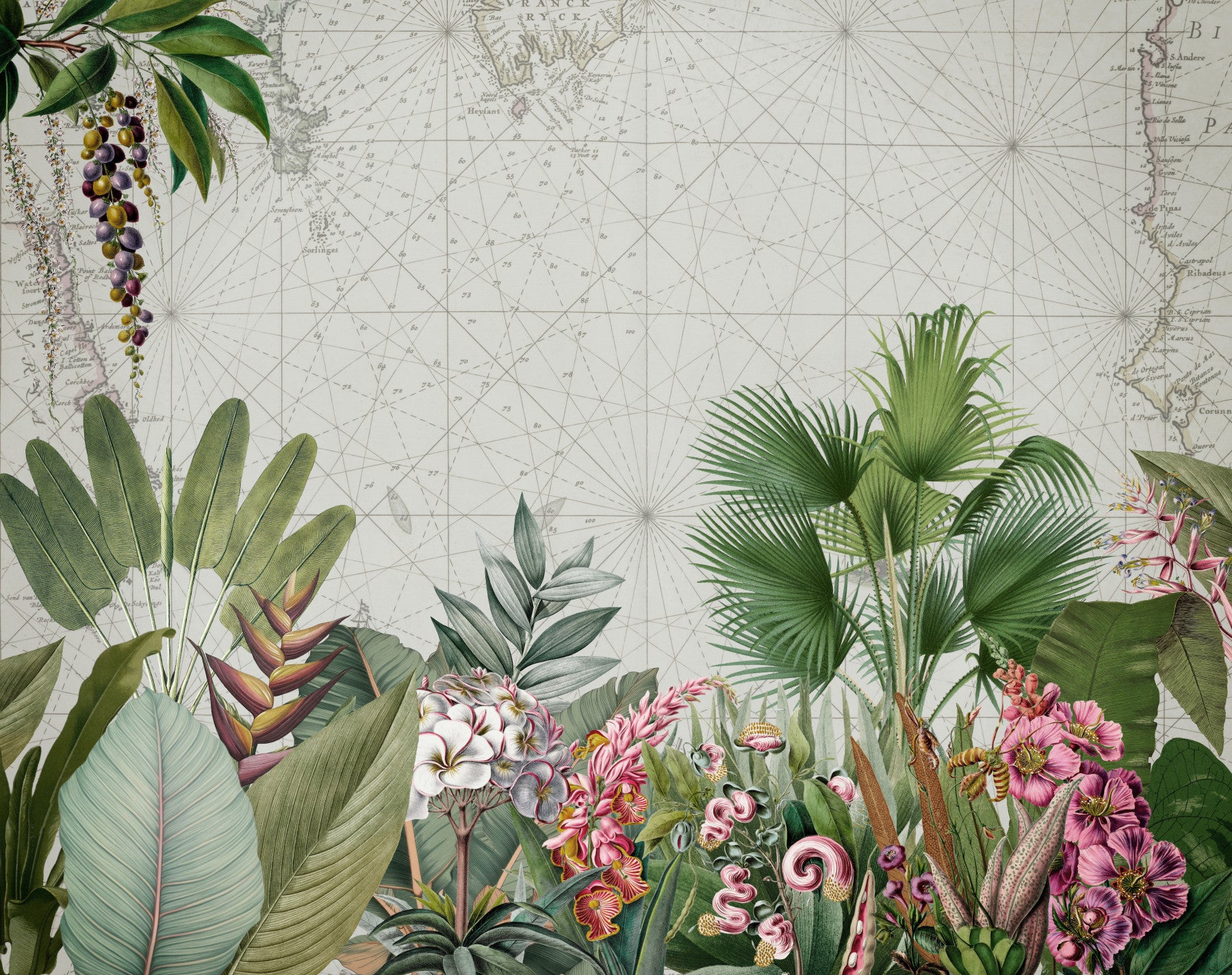 Murale de mur de voyage botanique vintage in your room — zoomed