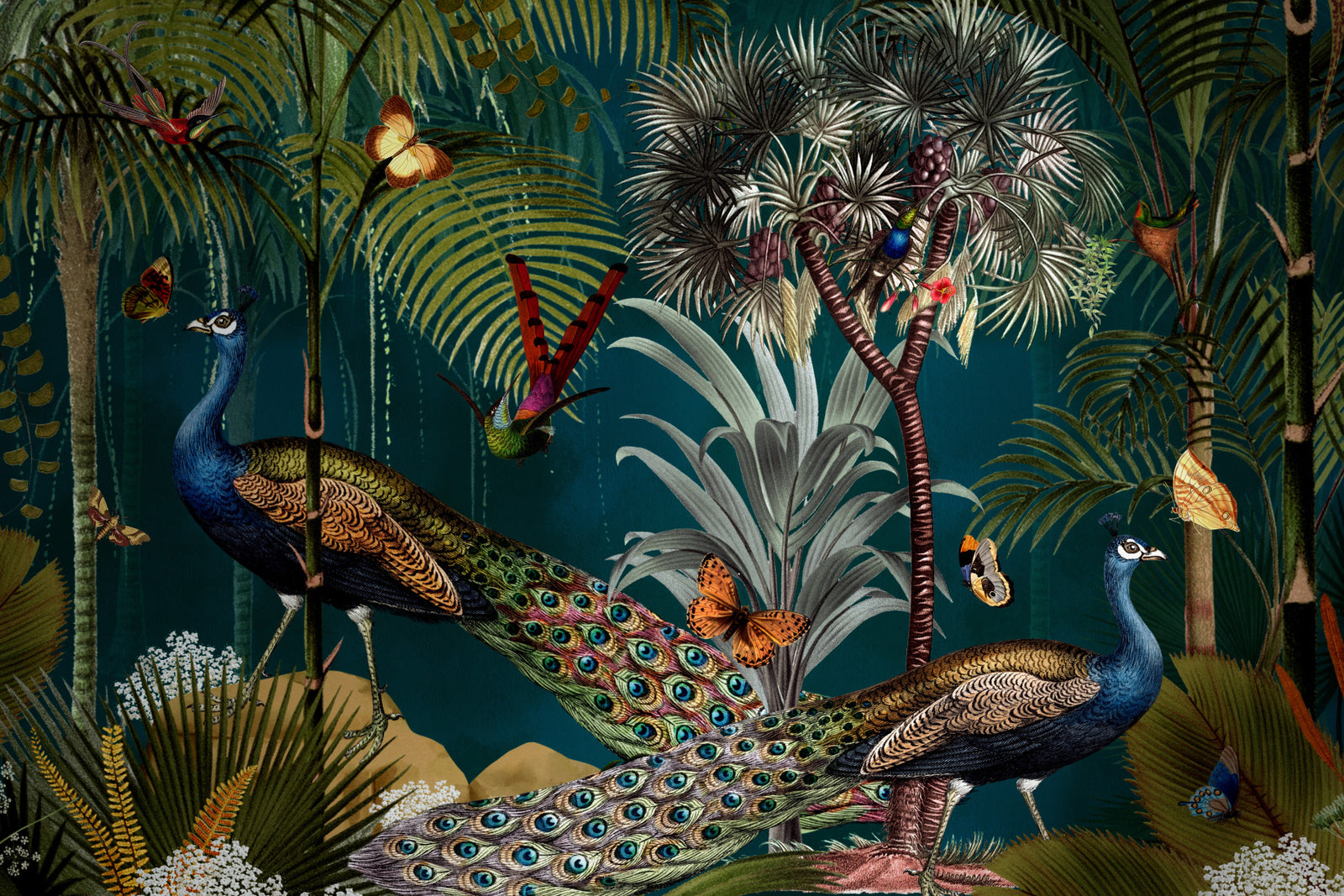 Vintage Peacock Twilight Paradise Wall Mural