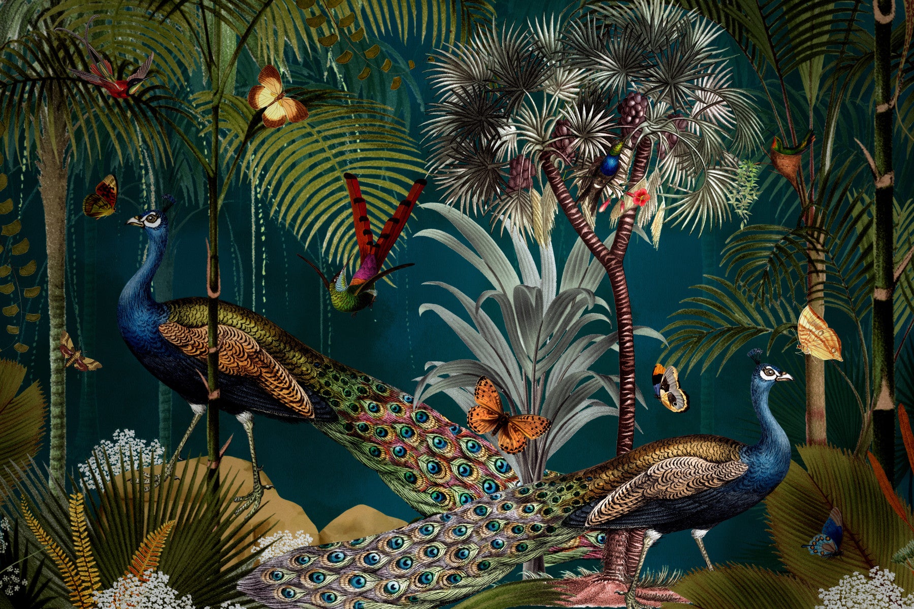 Vintage Peacock Twilight Paradise Wall Wandbild