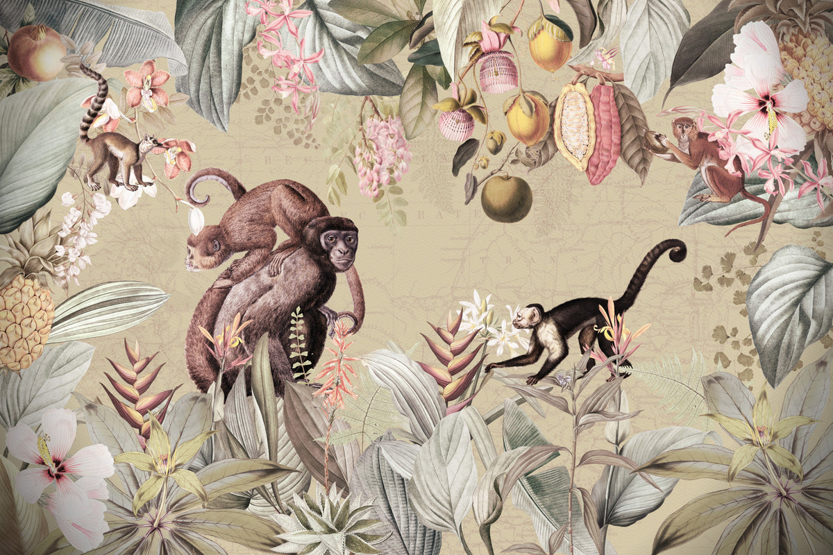 Botanische vintage expeditiemuur muurschildering in your room — zoomed