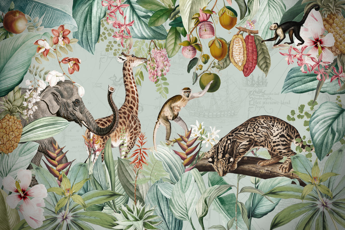 Whispers of the Wild A Tropical vintage Expedition Mur Mural in your room — zoomed