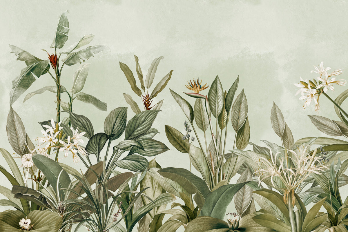 Serene Botanical Garden Wall Mural in your room — zoomed