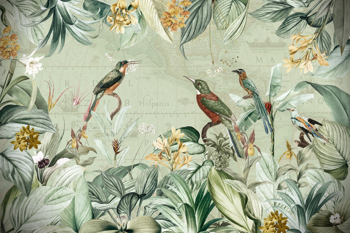 Vintage Voyage: Tropical Expedition Wall Mural in your room