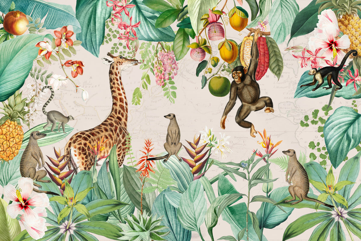 Botanical Safari Wall Mural in your room — zoomed