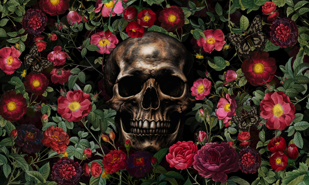 Memento Mori Roses Wall Seinämaalaus in your room — zoomed
