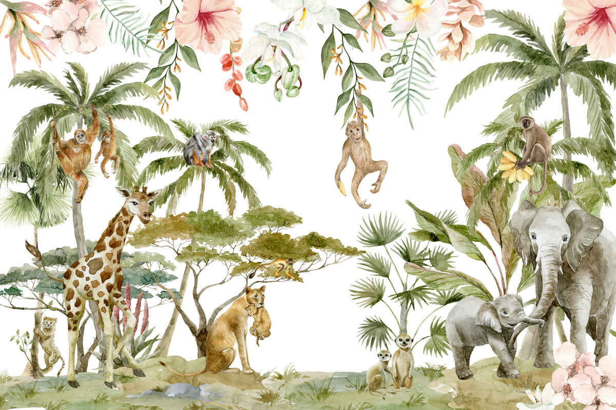 Wild Wonders Mural Wall Watercol in your room — zoomed