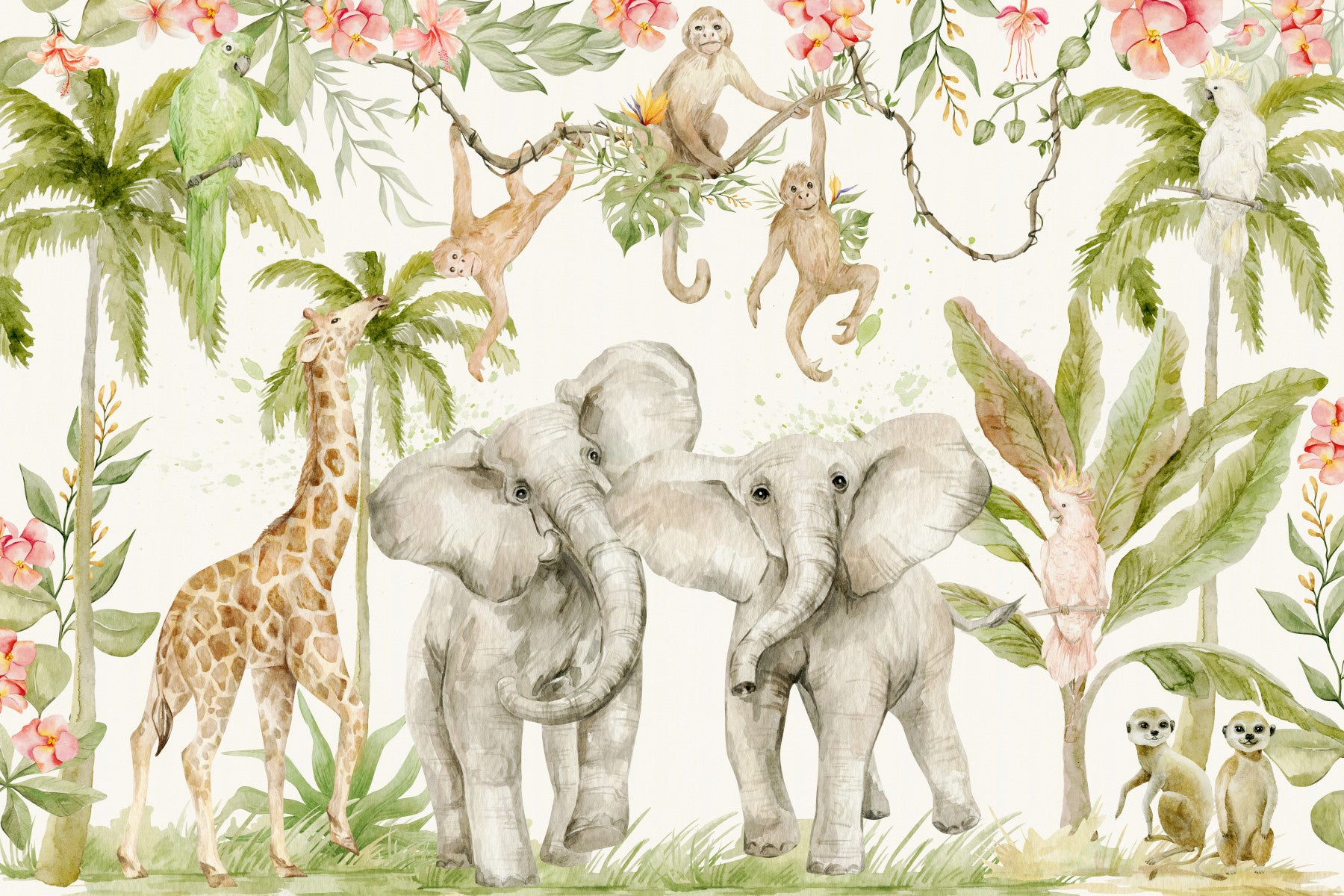熱帯野生生物の楽園壁壁画