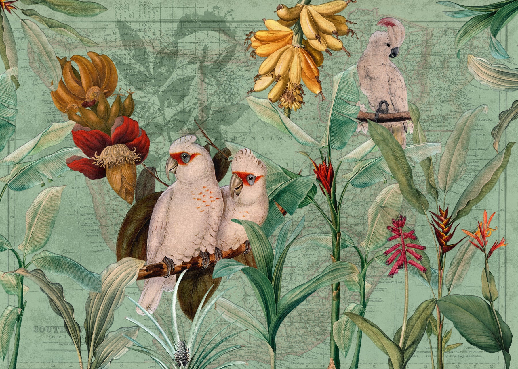 Vintage Tropical Voyage Wall Mural in your room — zoomed