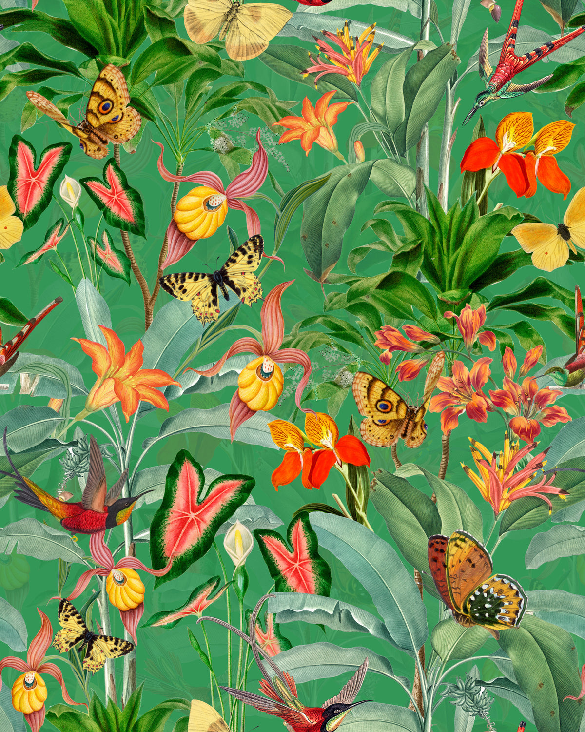 Emerald Enchantement Tropical Botanical Wallpaper Wallpaper⁠