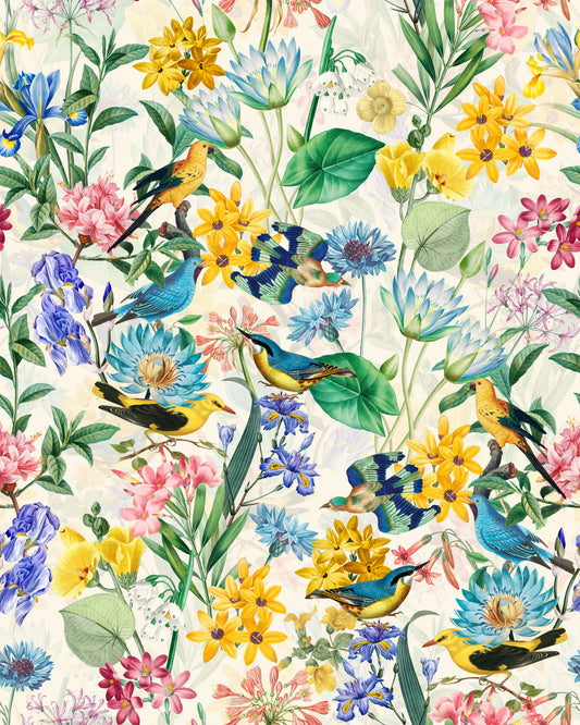 Sfondo sinfonico uccelli e fiori