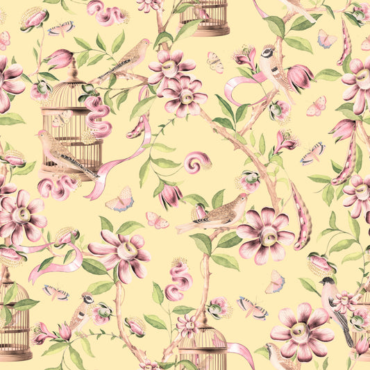 Wallpaper romantico degli uccelli chinoiserie⁠