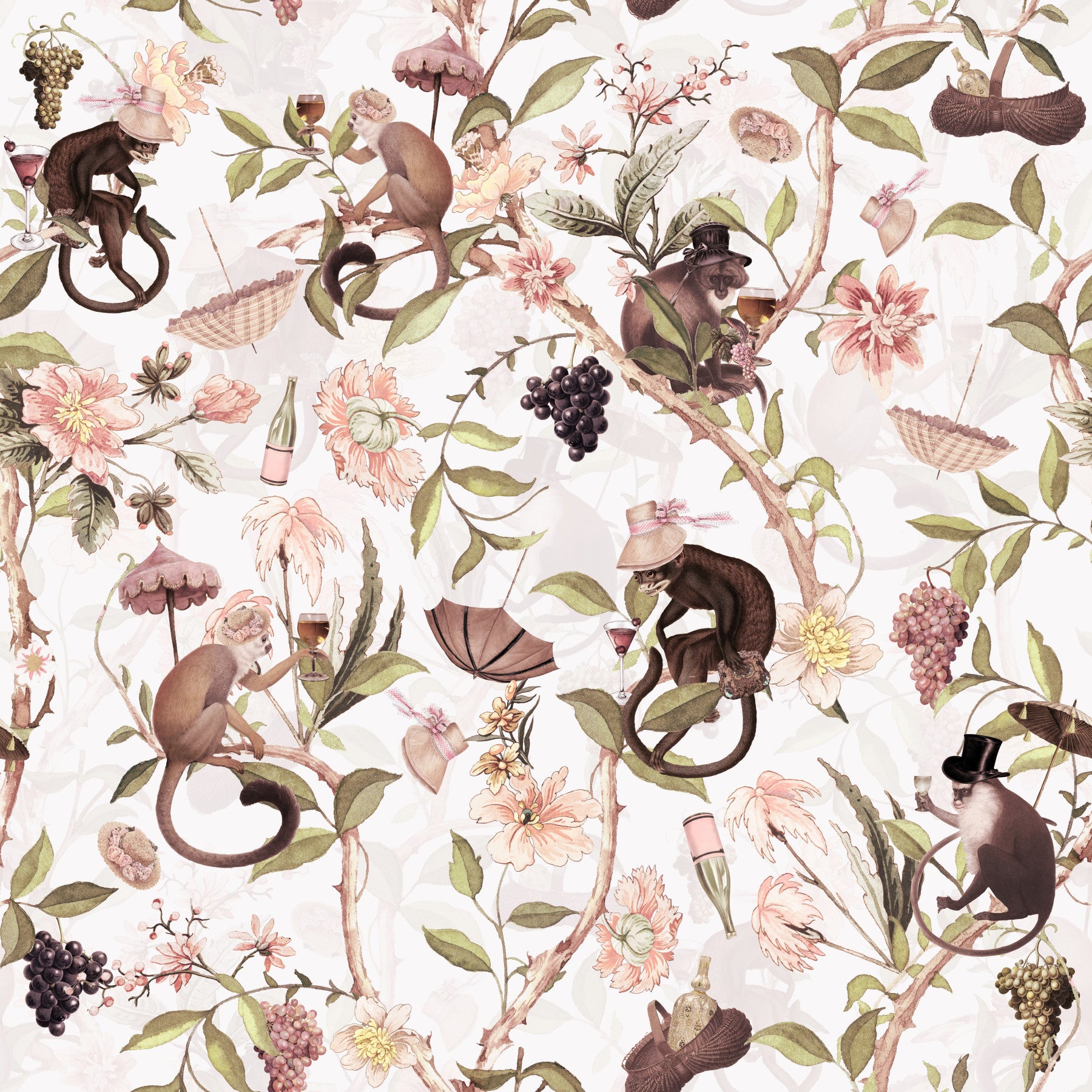 Monkeys & Blooms A Chinoiserie Tea Party Wallpaper⁠