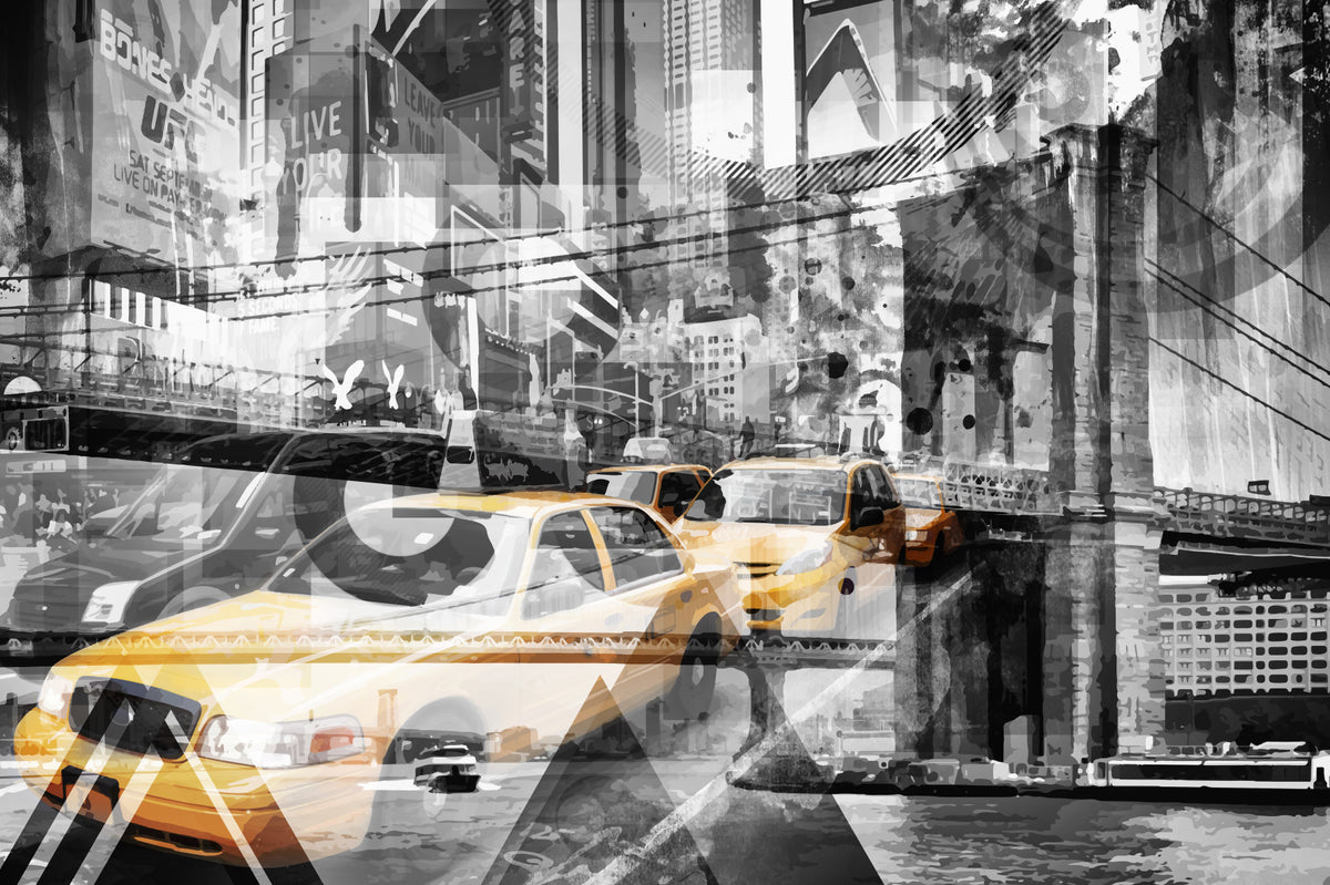 Moderne kunst NYC collage muurschildering in your room — zoomed