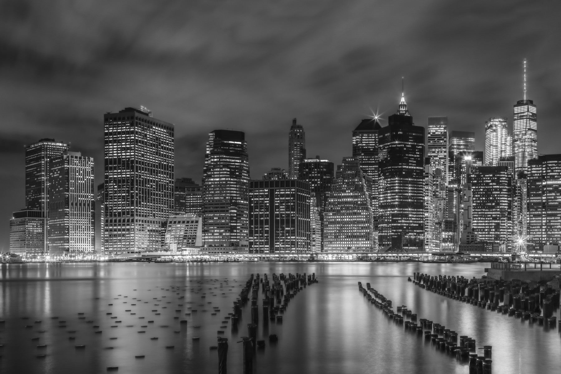 New York City Monochroom Nachtimpressies Muurschildering