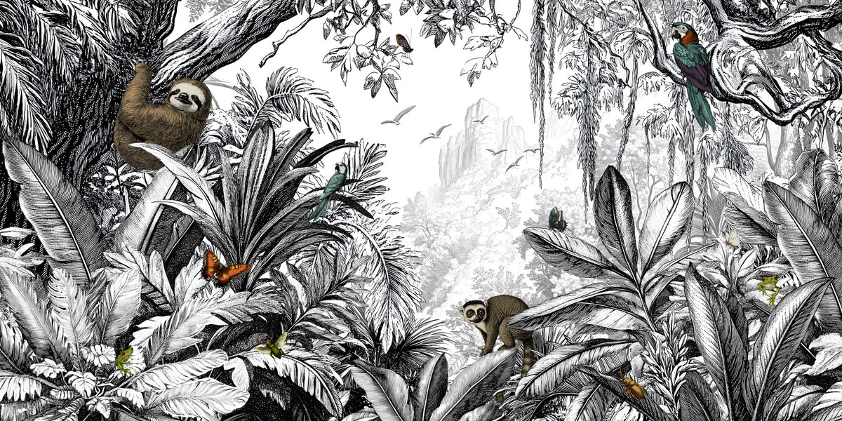 Jungle Vista - Mural mural noir et blanc