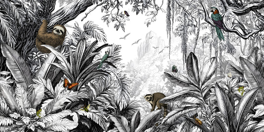 Jungle Vista - Mural mural noir et blanc