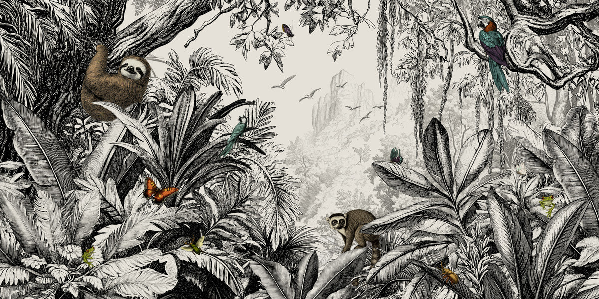 Jungle Vista - Black & Off -Biały Mural in your room — zoomed