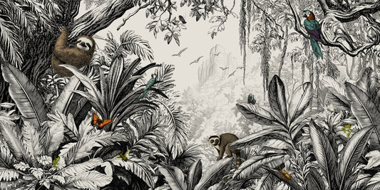 Jungle Vista - Murale murale noire et blanche