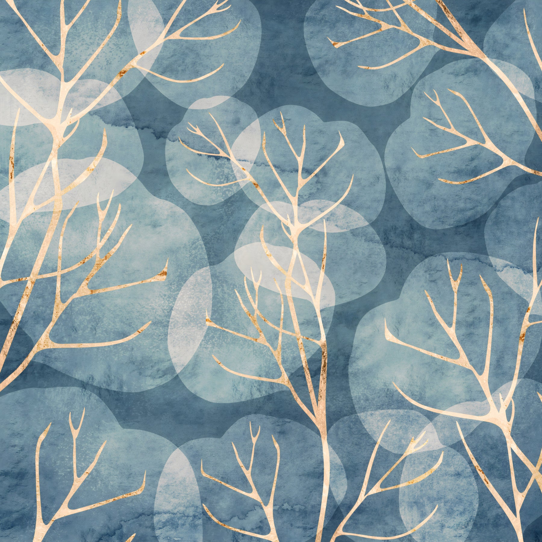 Midwinter Leaf - Cyanotype Wall Mural in your room — zoomed