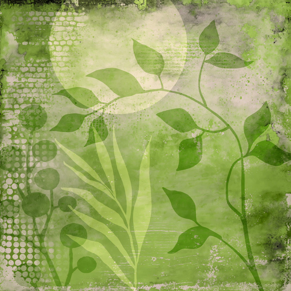 Abstract Greenery Mixed Media Art Wall Mural in your room — zoomed