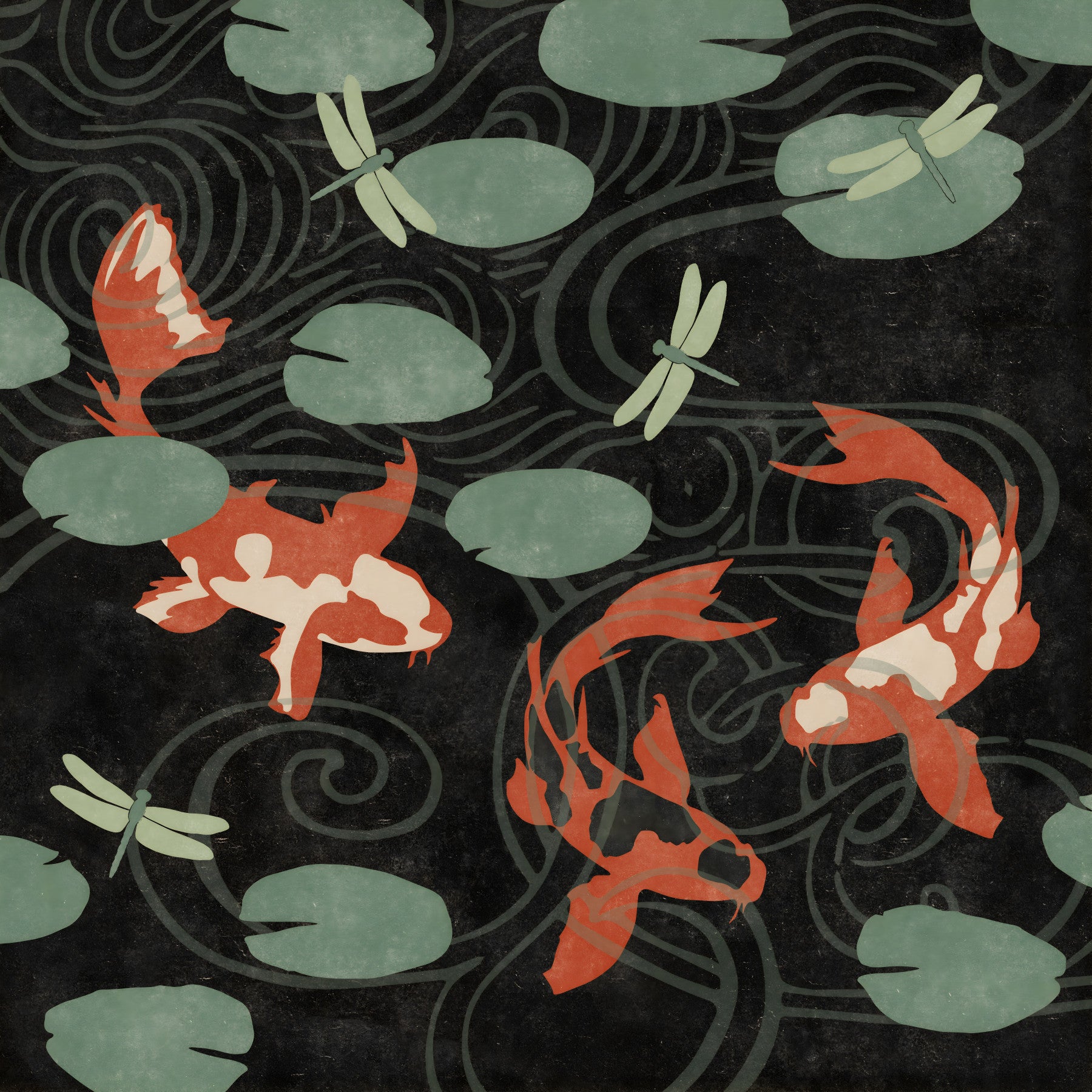 3つのkoi池の壁の壁画