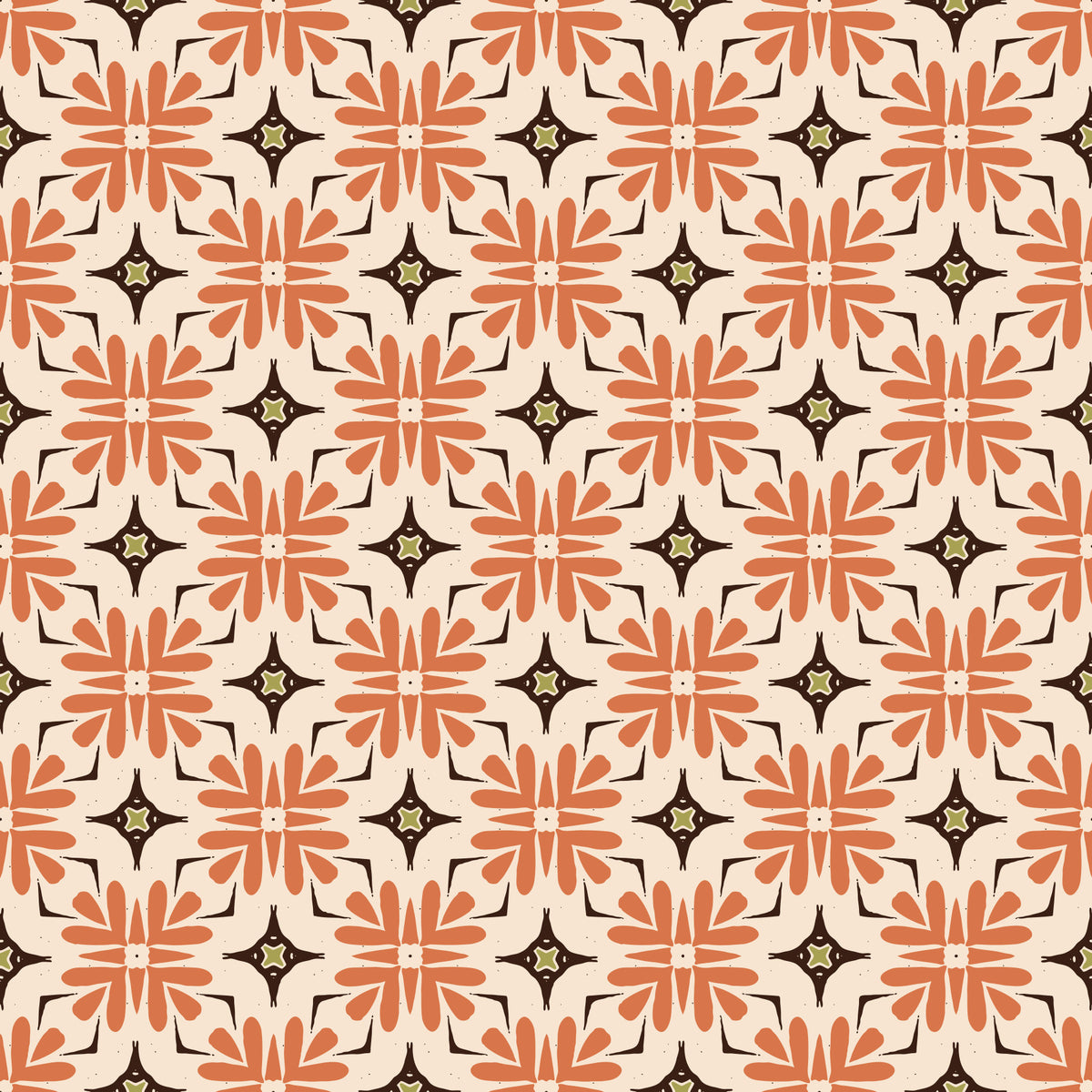 Bohemian Organic Tile Orange Wallpaper⁠