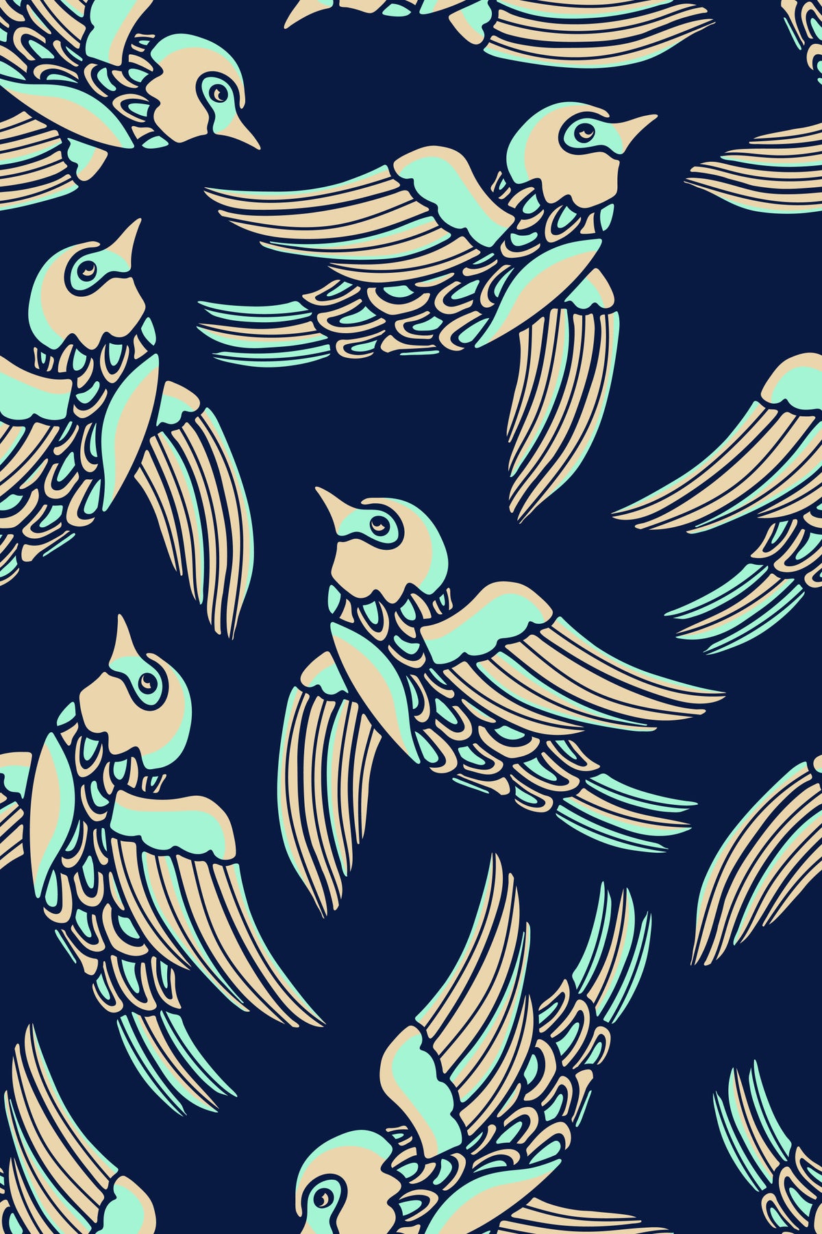 Oiseaux volant plus haut dans la menthe beige Midnight Blue Wallpaper⁠