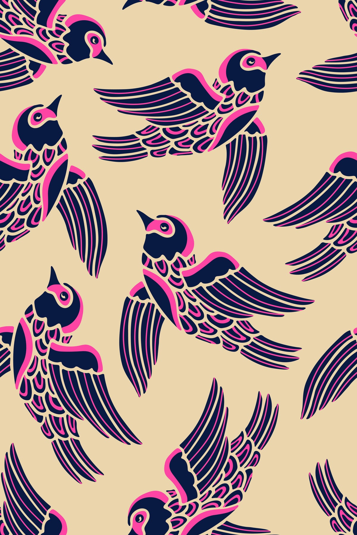 Păsări care zboară mai sus în Fuchsia Pink Midnight Blue Beige Imagini de fundal in your room