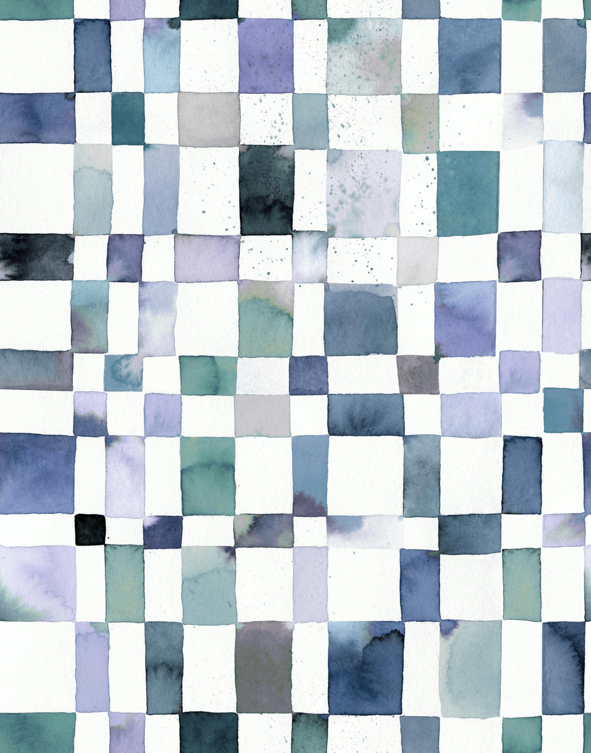 Watercolor Checker Geometric Blue Wallpaper⁠ in your room — zoomed