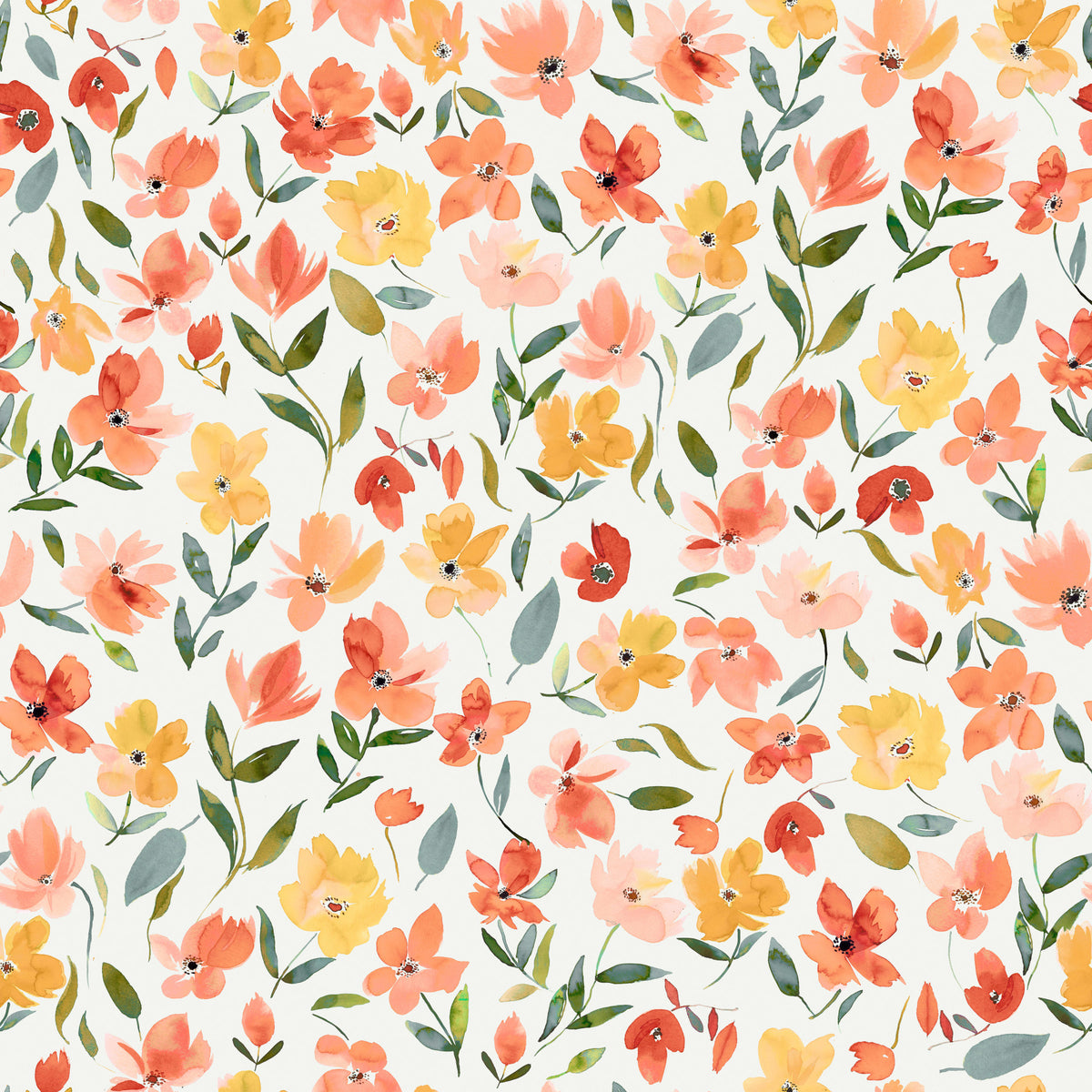 Aquarelle fleurs fraîches papier peint jaune orange⁠