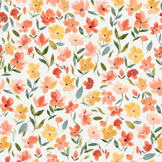 Aquarell frische Blumen Orange gelbe Tapete⁠