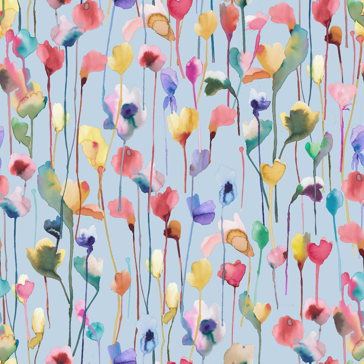 Wässrige Aquarell -künstlerische Blumen hellblau Tapete⁠ in your room