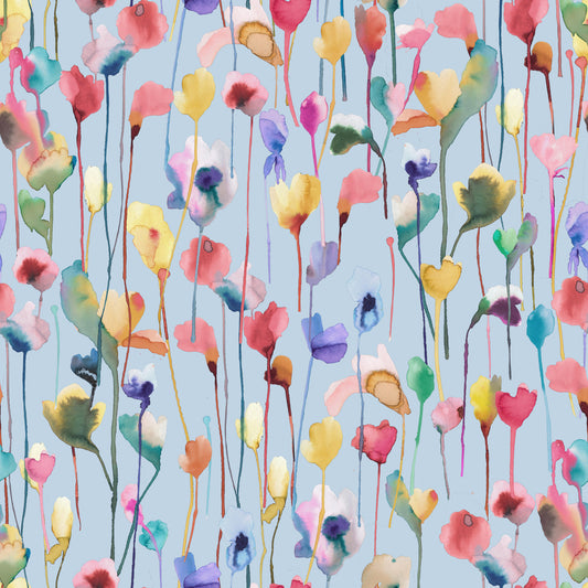 Fiori artistici acquerelli acquosi carta da parati azzurra⁠