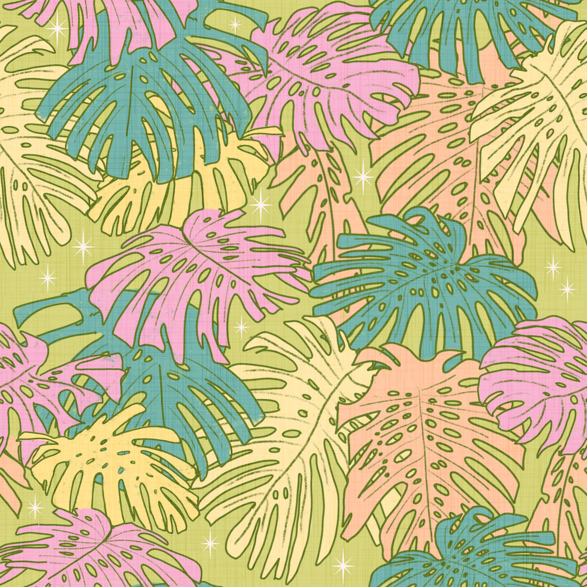 Pastel Tropical Monstera - Palm Springs Retro Avocado Wallpaper⁠ in your room