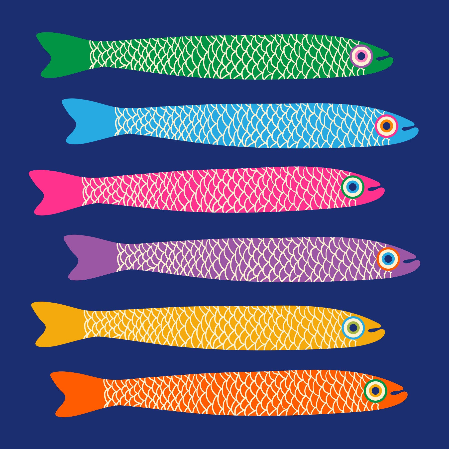 Anchovies Bright Rainbow Fish on Royal Blue Wall Mural in your room — zoomed