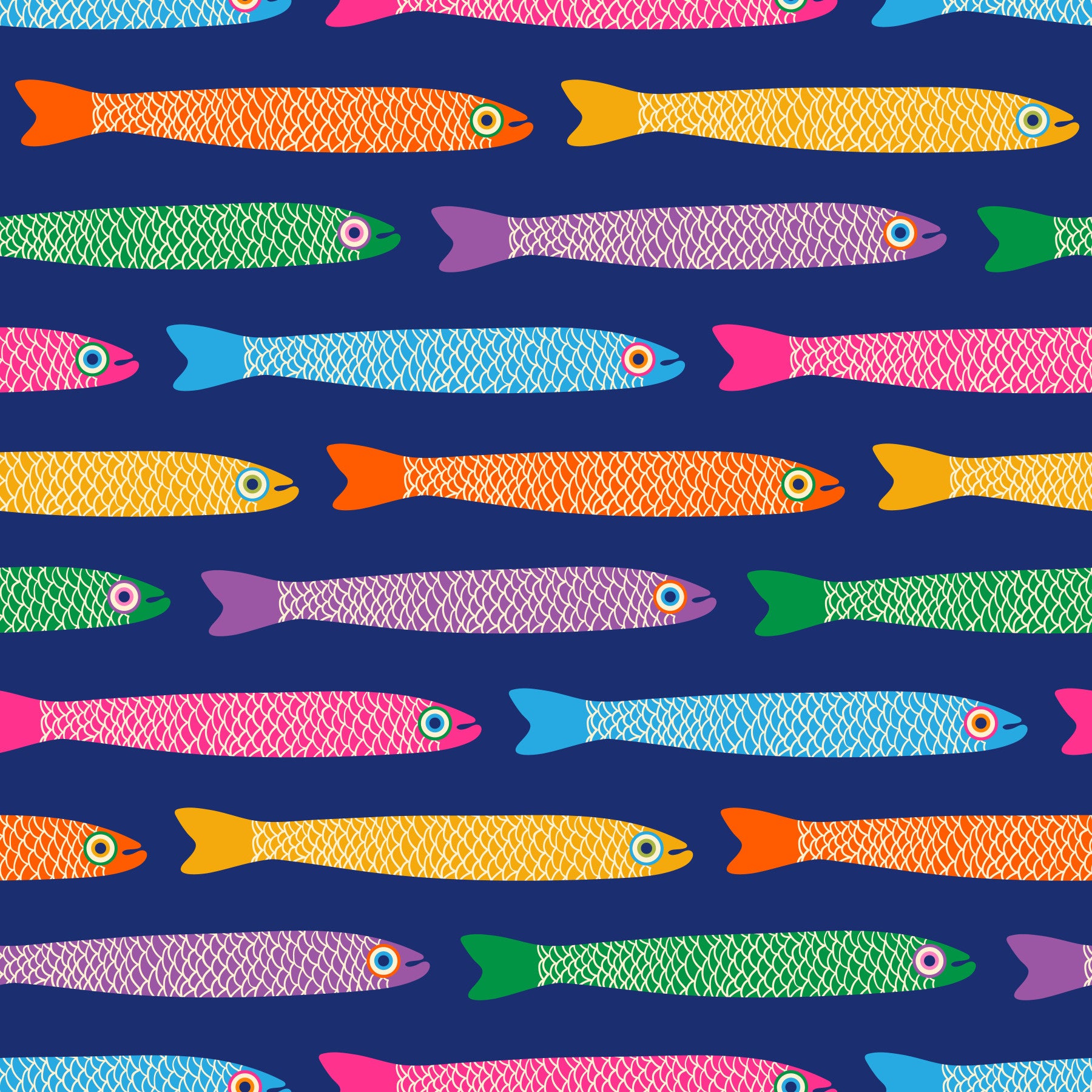 Anchovies Bright Rainbow Fish på kongeblå tapet⁠