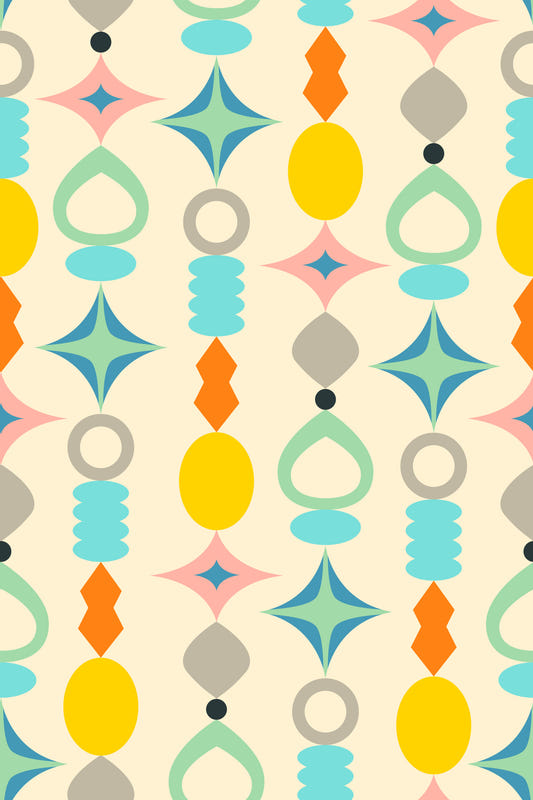 Suncatchers Retro Mid-Century Modern Abstract Formes on Cream Wallpaper⁠