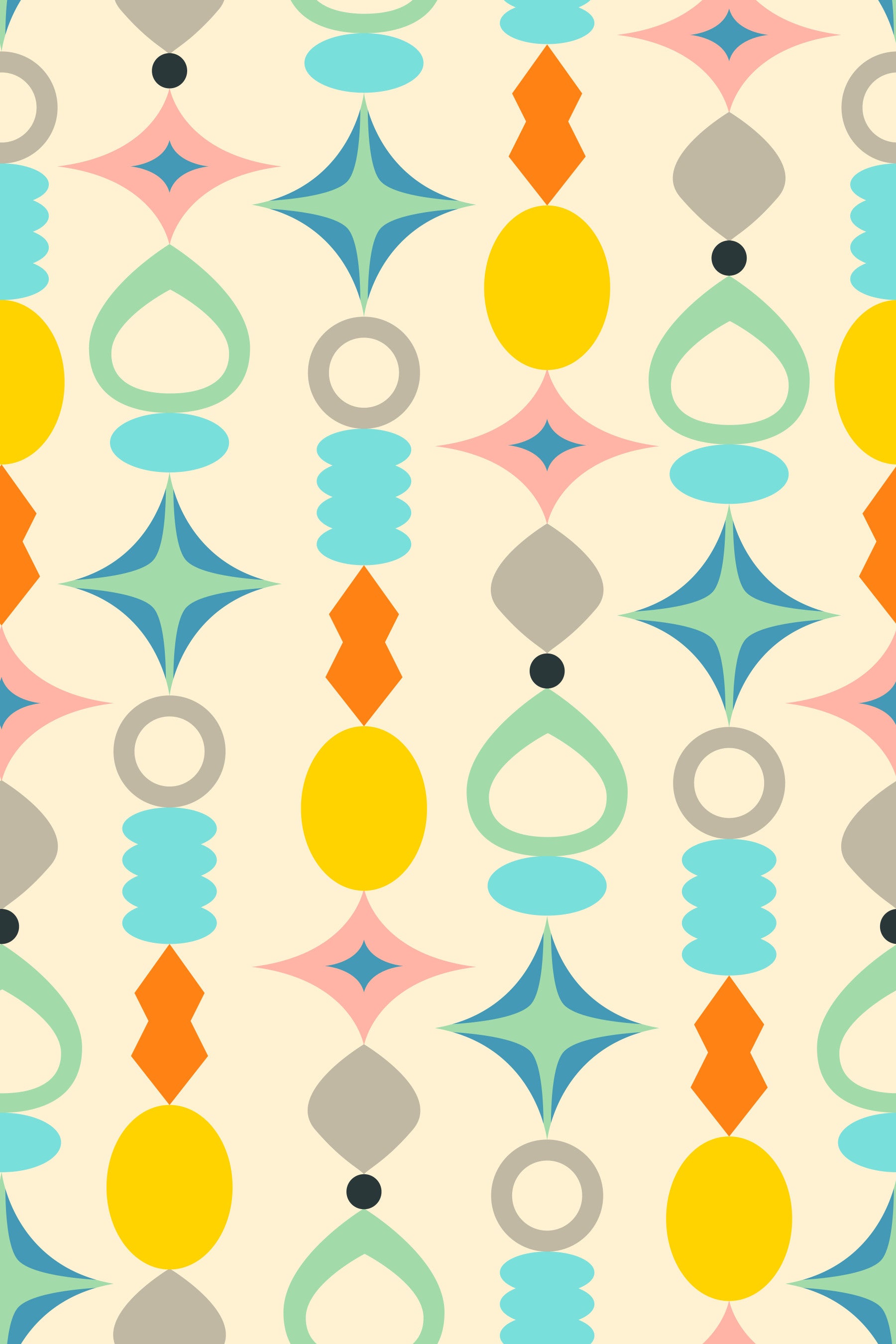 Suncatchers Retro Mid-Century Modern Abstract Shapes on Cream Wallpaper⁠