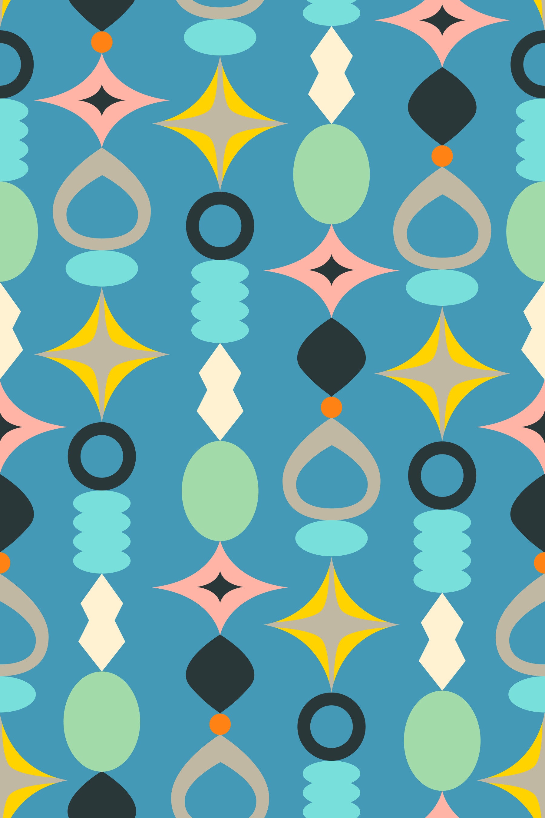 Suncatchers Retro Mid-Century Modern Abstract Formes on Blue Wallpaper⁠