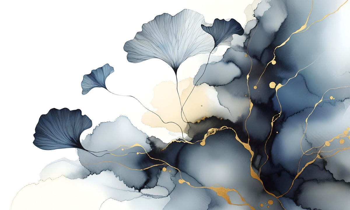 Elegante murale muro del velo ginkgo in your room — zoomed