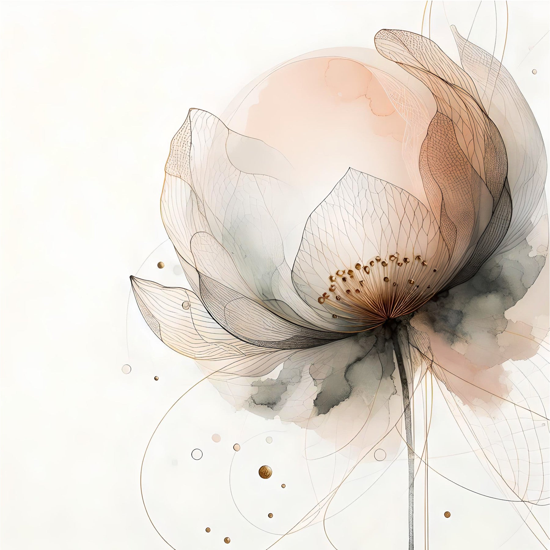 Ink Wash Lotus Dream Wall Mural in your room — zoomed