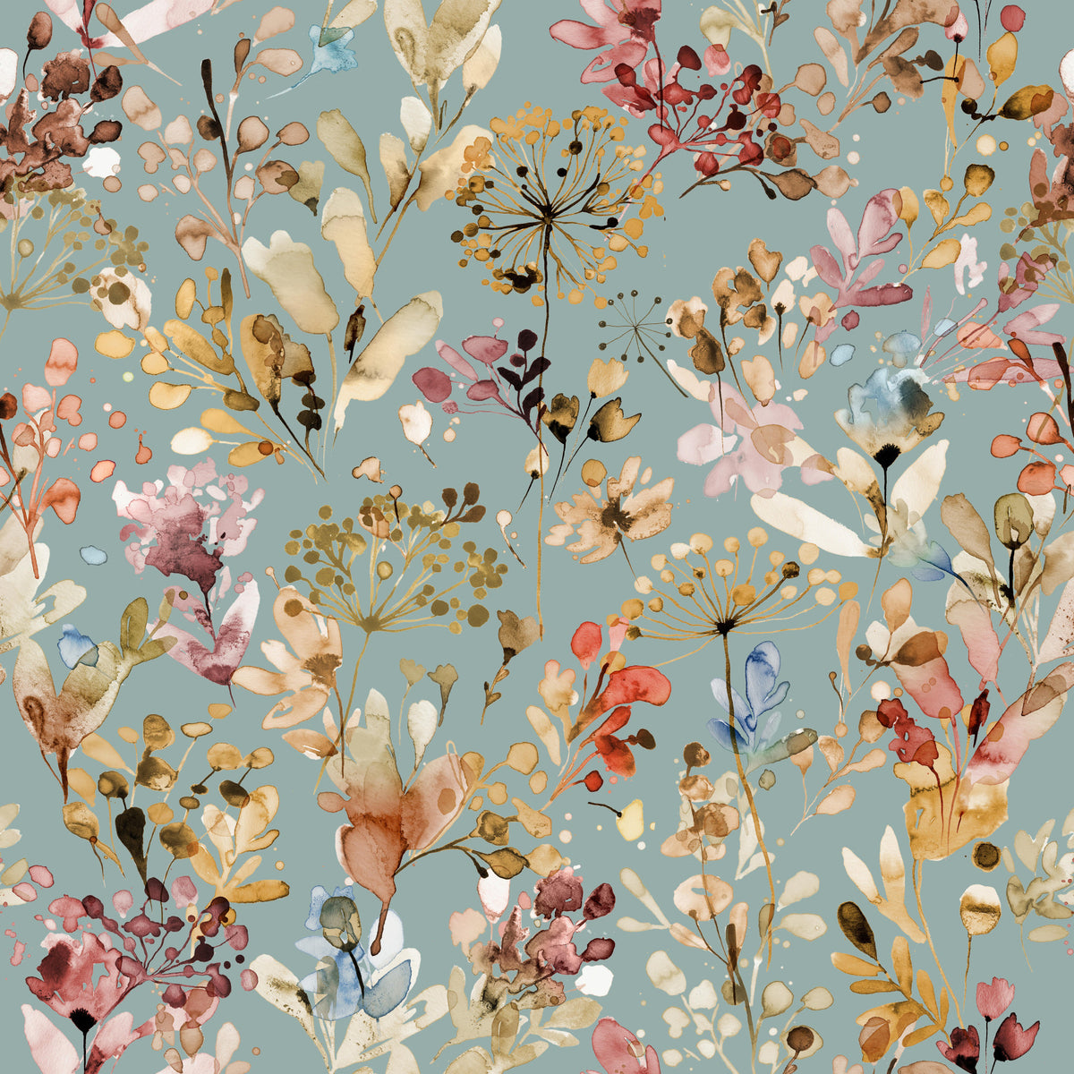 Wild Grasses Vintage Gold Teal Wallpaper⁠ in your room — zoomed