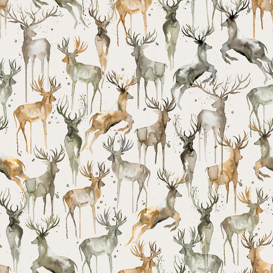 Wintery Artistic Deers Beige Brown Wallpaper⁠