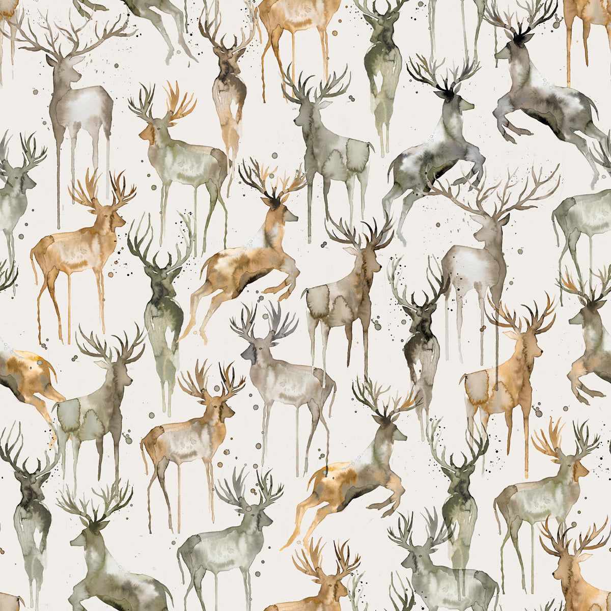 Winterliche künstlerische Hirsche Beige Brown Wallpaper⁠