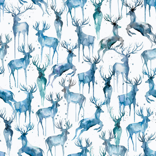 Wintery Artistic Deers Blue Wallpaper⁠