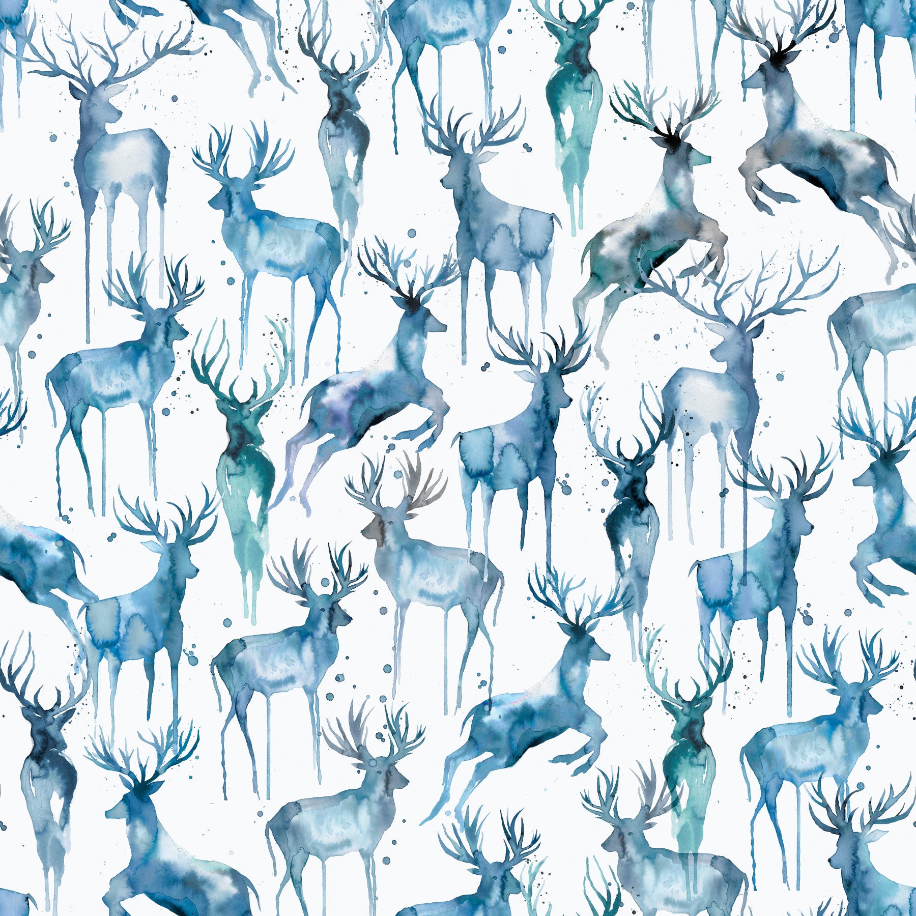 Wintery Artistic Deers Blue Wallpaper⁠