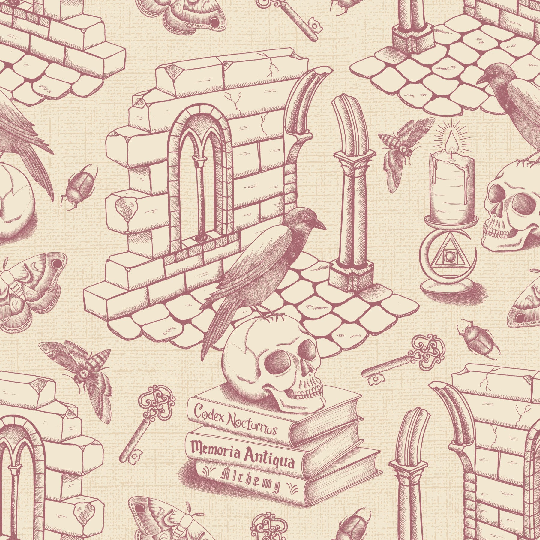 Dark Academia Toile de Jouy - sfondo rosa vintage⁠
