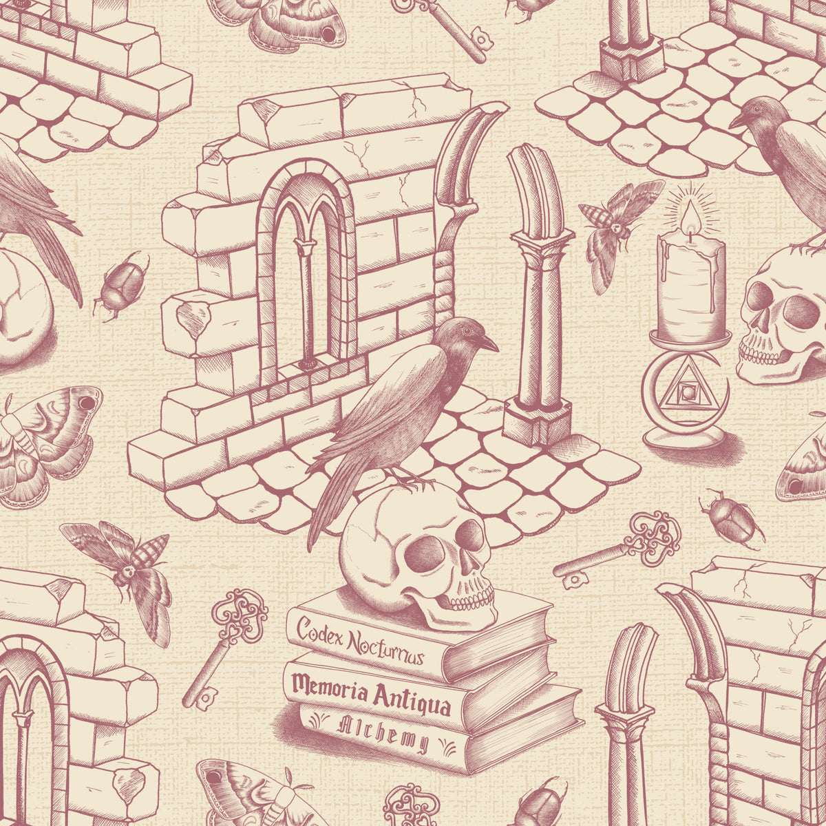 Dark Academia Toile de Jouy - sfondo rosa vintage⁠ in your room — zoomed