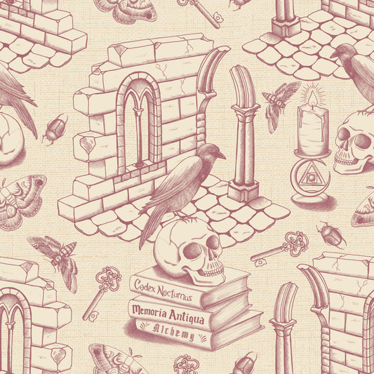 Dark Academia Toile de Jouy - Vintage Rose Wallpaper⁠